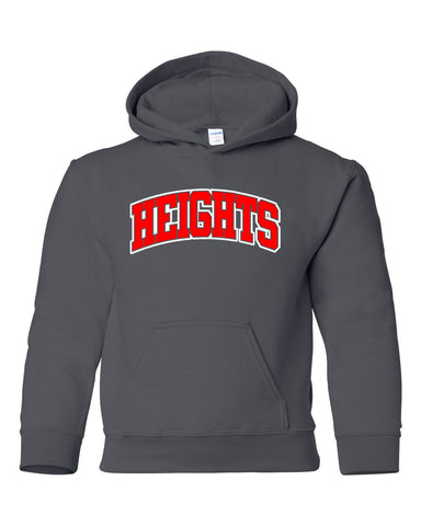 Heights Charcoal Hoodie w/ Heights OG Design in Red on Front.