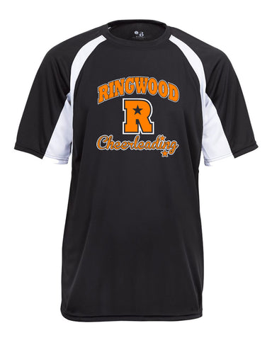 Ringwood Rattlers Black Heavy Cotton™ Women’s V-Neck T-Shirt - 5V00L w/ 2 Color Cheer Mom Design on Front Left