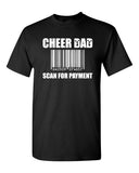cheer dad black short sleeve tee w/ white cheer dad scan here design on front.