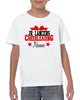 jr lancers competition cheer heavy cotton white shirt w/ cheerleading 2 color design on front.