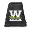 wanaque black zippered drawstring backpack w/ wanaque school 