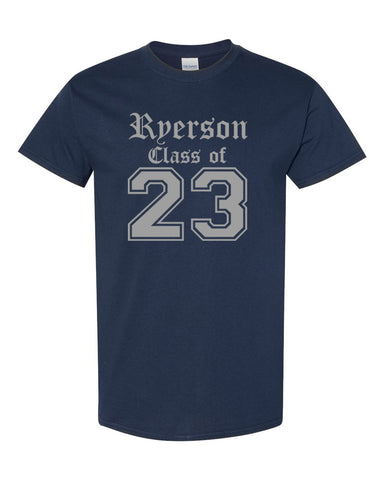 Ryerson School Sport Gray Long Sleeve Tee w/ Logo Design 1 on Front