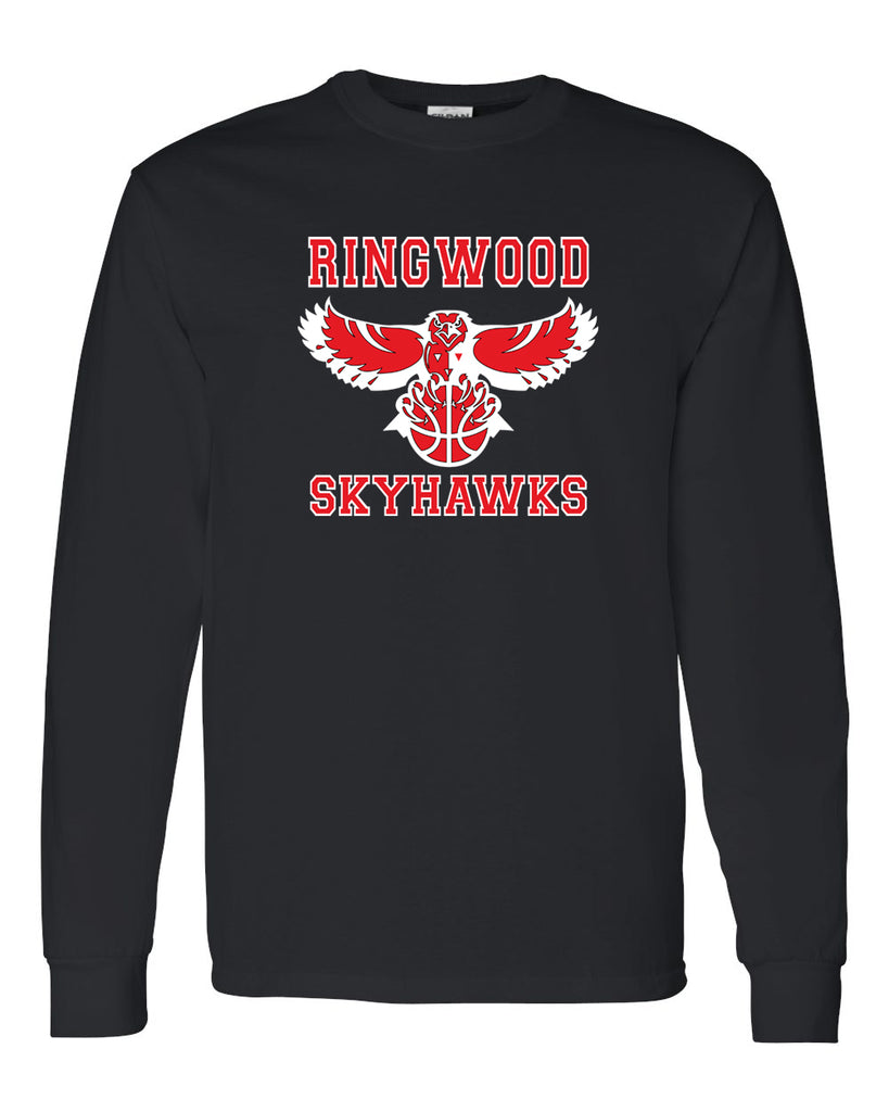 ringwood skyhawks black long sleeve tee w/ skyhawks logo on front