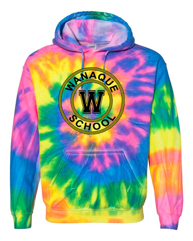 WANAQUE School Black Bleach Dyed Hoodie w/ WANAQUE  Applique Embroiderd on Front.