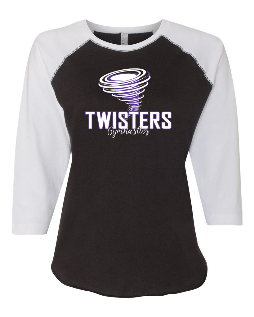 twisters gymnastics lat - women's baseball fine jersey three-quarter sleeve tee - 3530 w/ f5 twister design