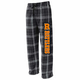 Ringwood Rattlers Black & White Flannel Pants w/ 3 Color RATTLERS Design Down Left Leg.