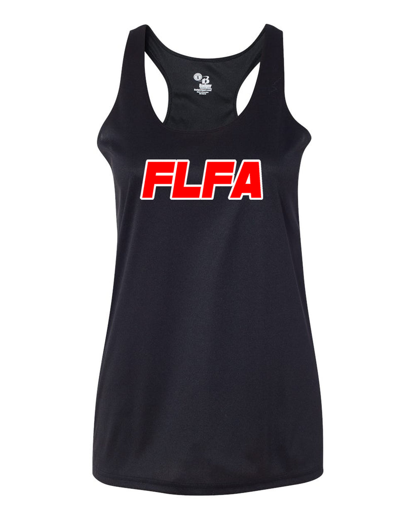 flfa black badger - b-core ladies/girls racerback tank top - 4166 w/ flfa (text) logo on front