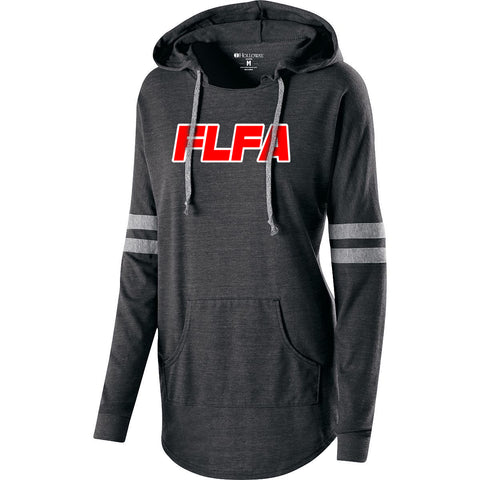 FLFA Black AS Ladies Hooded Low Key Pullover w/ FLFA Cutters CHEER/FOOTBALL Skull Logo on Front