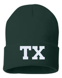 tx state abbreviation embroidered cuffed beanie hat