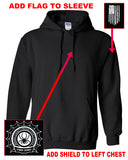 ccu black hoodie w/ ccu spider logo in 2 color print on back & optional designs on front & arm