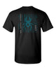 ccu black shirt w/ ccu spider logo in 2 color print on back & optional designs on front & arm