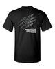 ccu black shirt w/ ccu claw logo in 2 color print on back & optional designs on front & arm