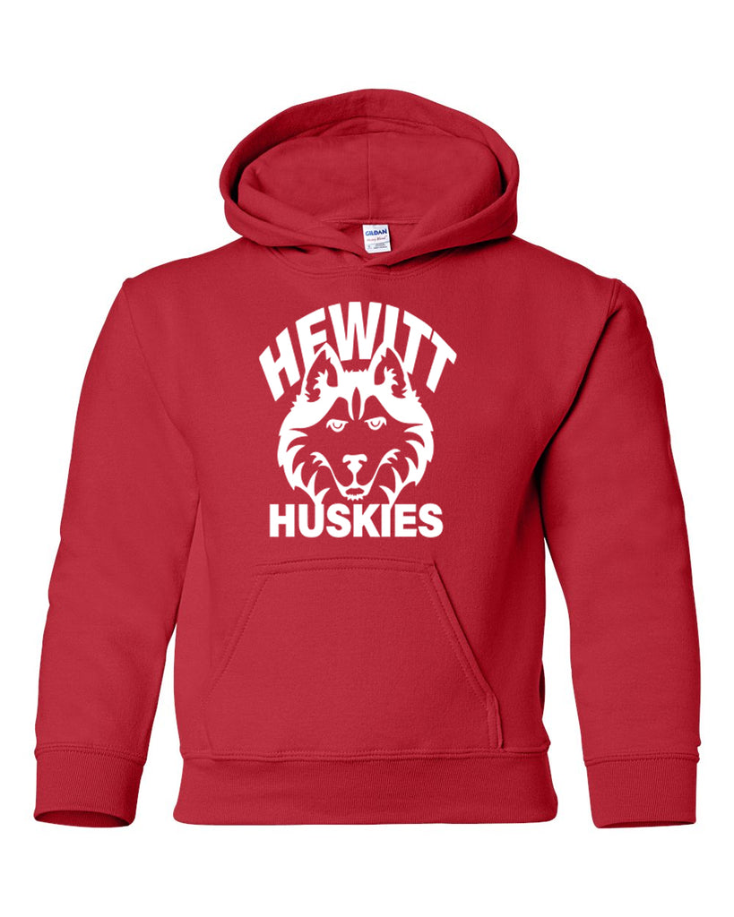 hewitt huskies red heavy blend™ hooded sweatshirt - 18500 w/ logo design 1 on front