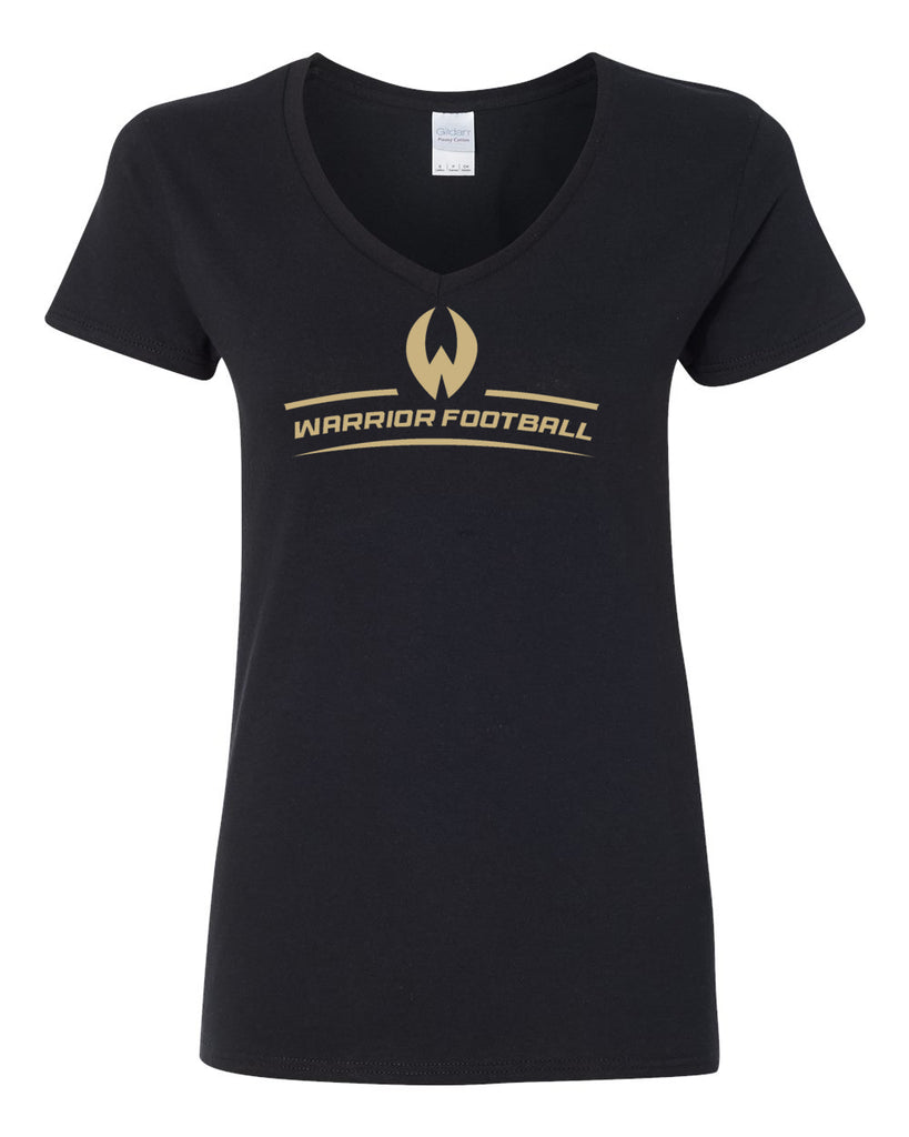 Wanaque Warriors Football Black Heavy Cotton™ Women’s V-Neck T-Shirt - 5V00L w/ Warrior Logo on Front.