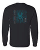 ccu black long sleeve shirt w/ ccu spider logo in 2 color print on back & optional designs on front & arm