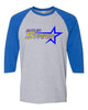 butler stars gray/royal raglan tee w/ butler stars logo on front.