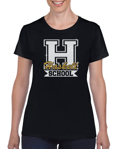 HASKELL School Heavy Cotton Black Short Sleeve Tee w/ HASKELL School Indian Logo on Front.