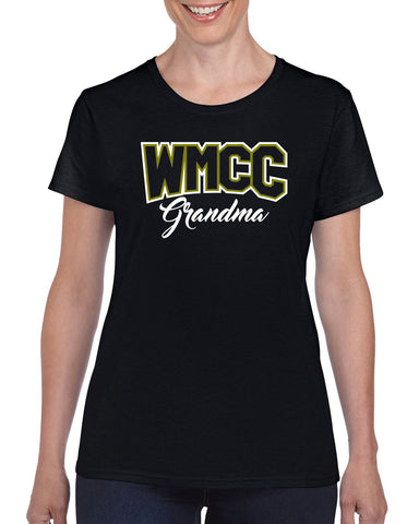 WMCC Black Crewneck Sweatshirt w/ WMCC Logo in 3 Color Print (GLITTER) on Front.