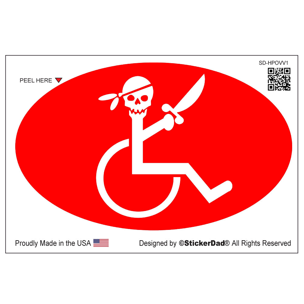 handicapped pirate v1 oval full color printed vinyl decal window sticker