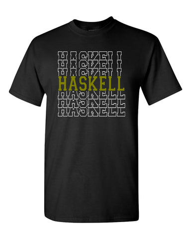 HASKELL School Heavy Cotton Black Short Sleeve Tee w/ Small Left Chest HASKELL School "H" Logo on Front.