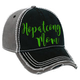 hopatcong distressed hat w/ hopatcong mom design on front.