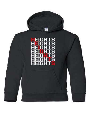 Heights Charcoal Hoodie w/ Heights ARC Design in Red & White on Front.