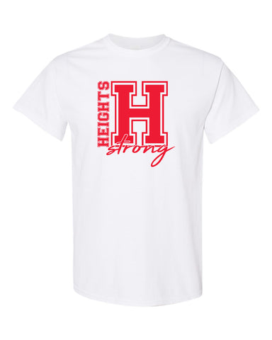 Heights Sport Gray Short Sleeve Tee w/ Heights Pride Design in Red on Front.