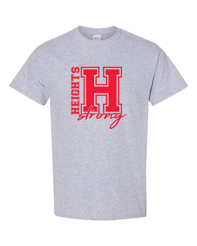 Heights LAT - Women's Baseball Fine Jersey Three-Quarter Sleeve Tee - 3530 Tee w/ Heights OG Design in Red on Front.