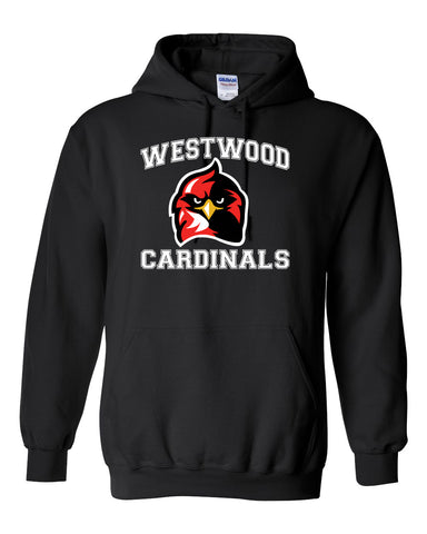 Westwood Cardinals Black Heavy Blend Short Sleeve T-Shirt w/ Spangle Cardinal Bird Design