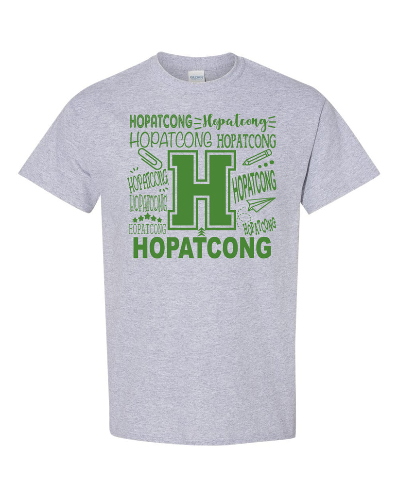 hopatcong short sleeve tee w/ hopatcong h doodle design on front.
