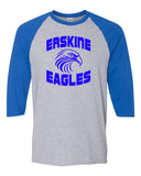 erskine school royal/gray - heavy cotton™ raglan three-quarter sleeve t-shirt - 5700 - w/ logo design 1 on front.