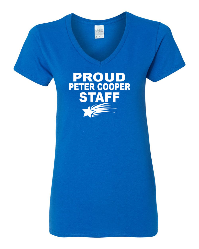 peter cooper comets royal heavy cotton™ women’s v-neck t-shirt - 5v00l w/ proud staff on front