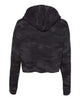 flfa black camo women’s lightweight cropped hooded sweatshirt - afx64crp  w/ flfa cutters cheer logo in spangle on front