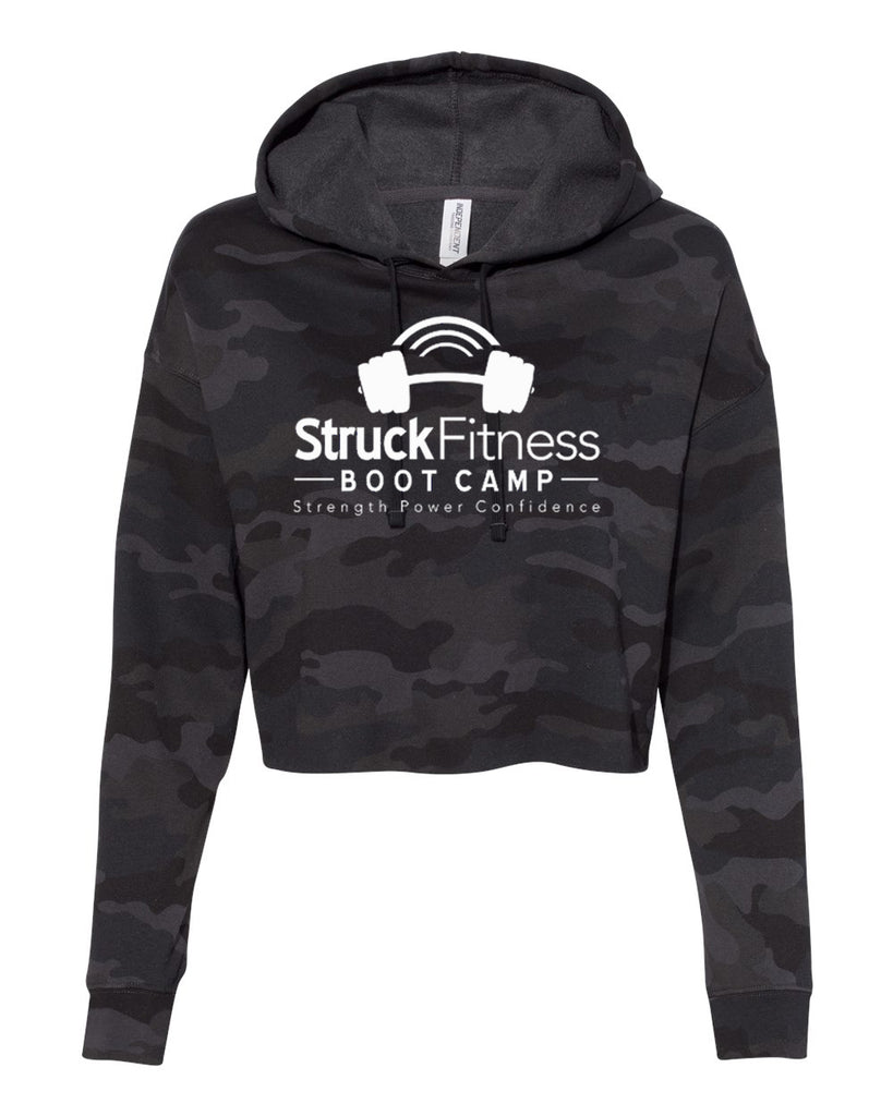 struck fitness itc - women’s lightweight cropped hooded sweatshirt - afx64crp - w/ white out logo