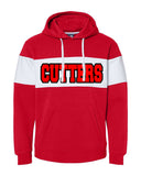 flfa red & white ja varsity fleece colorblocked hooded sweatshirt - 8644 w/ cutters varsity block on front