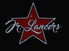 jr lancers competition cheer black sports bra w/ 2 color spangle logo on front.