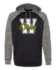 wanaque cheer cosmic fleece hooded pullover sweatshirt w/ w-cheer design on front.