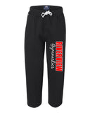 riverview gymnastics black j. america - premium open bottom sweatpants w/ 2 color design on front.