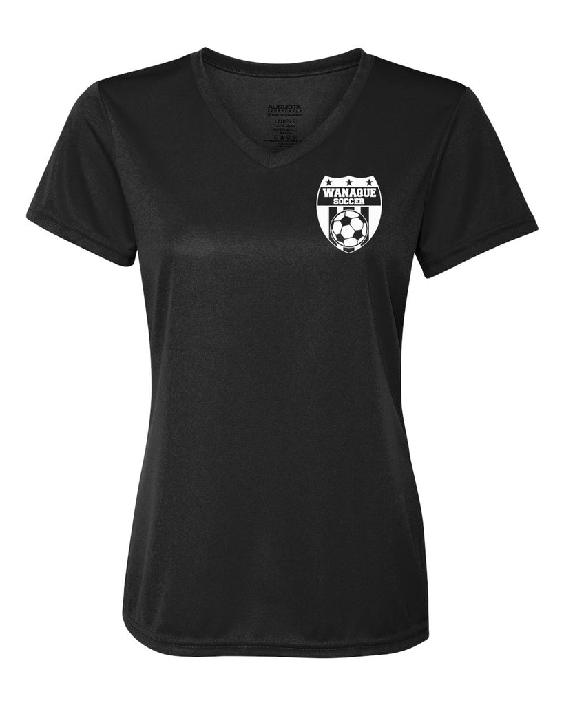 wanaque soccer performance ladies v-neck t-shirt with small left chest logo