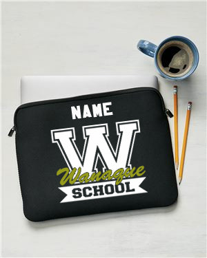 wanaque school liberty - neoprene 13" laptop sleeve - 1713 w/ wanaque school "w" logo on front.