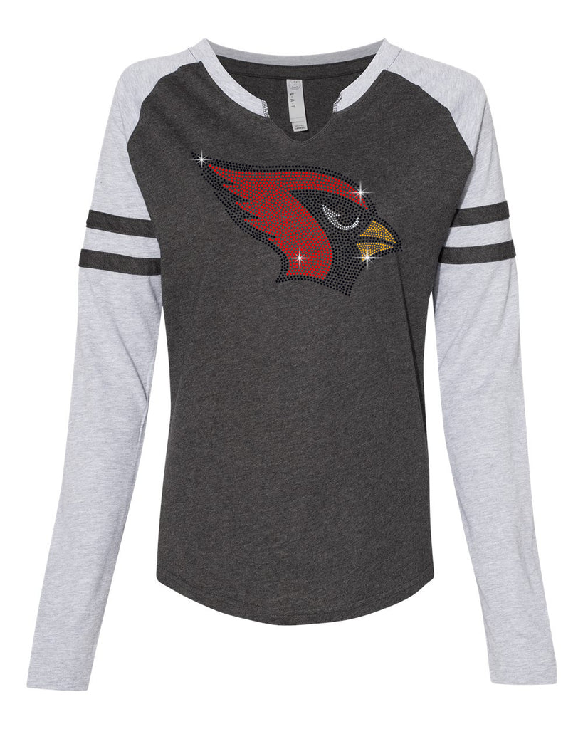 westwood cardinals women's fine jersey mash up long sleeve t-shirt - 3534 w/ spangle cardinal design