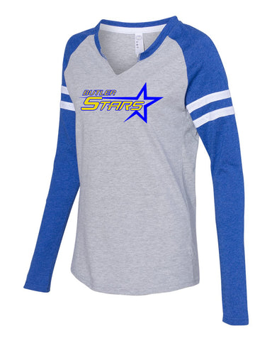Butler Stars Next Level - Women’s Ideal Colorblocked Racerback Tank - 1534 w/ 2 color Design on Front.