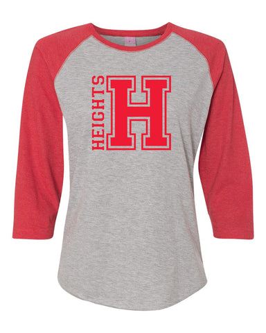 Heights Gray/Red Raglan Tee w/ Heights OG Design in Red on Front.