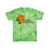 riverview gymnastics cyclone tie dye short sleeve tee w/ full color logo on front.