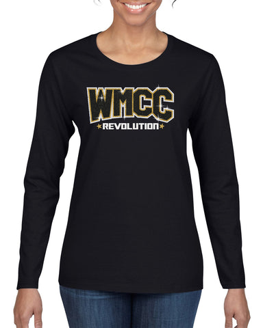 WMCC Black Short Sleeve Tee w/ WMCC Logo in 3 Color SPANGLE on Front.