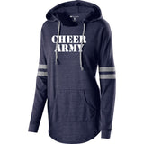 cheer army navy as ladies hooded lowkey pullover w/ cheer army stencil logo on front.