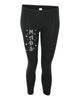 mads black leggings w/ mads stars design front of right leg.