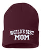 world's best mom embroidered cuffed beanie hat