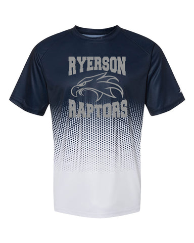 Ryerson School Navy Badger - B-Core Sport Shoulders T-Shirt - 4120 w/ Design Logo 1 on Front.
