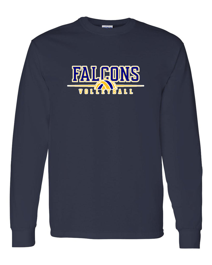 jths volleyball navy long sleeve tee w/ falcons volleyball v3 logo on front